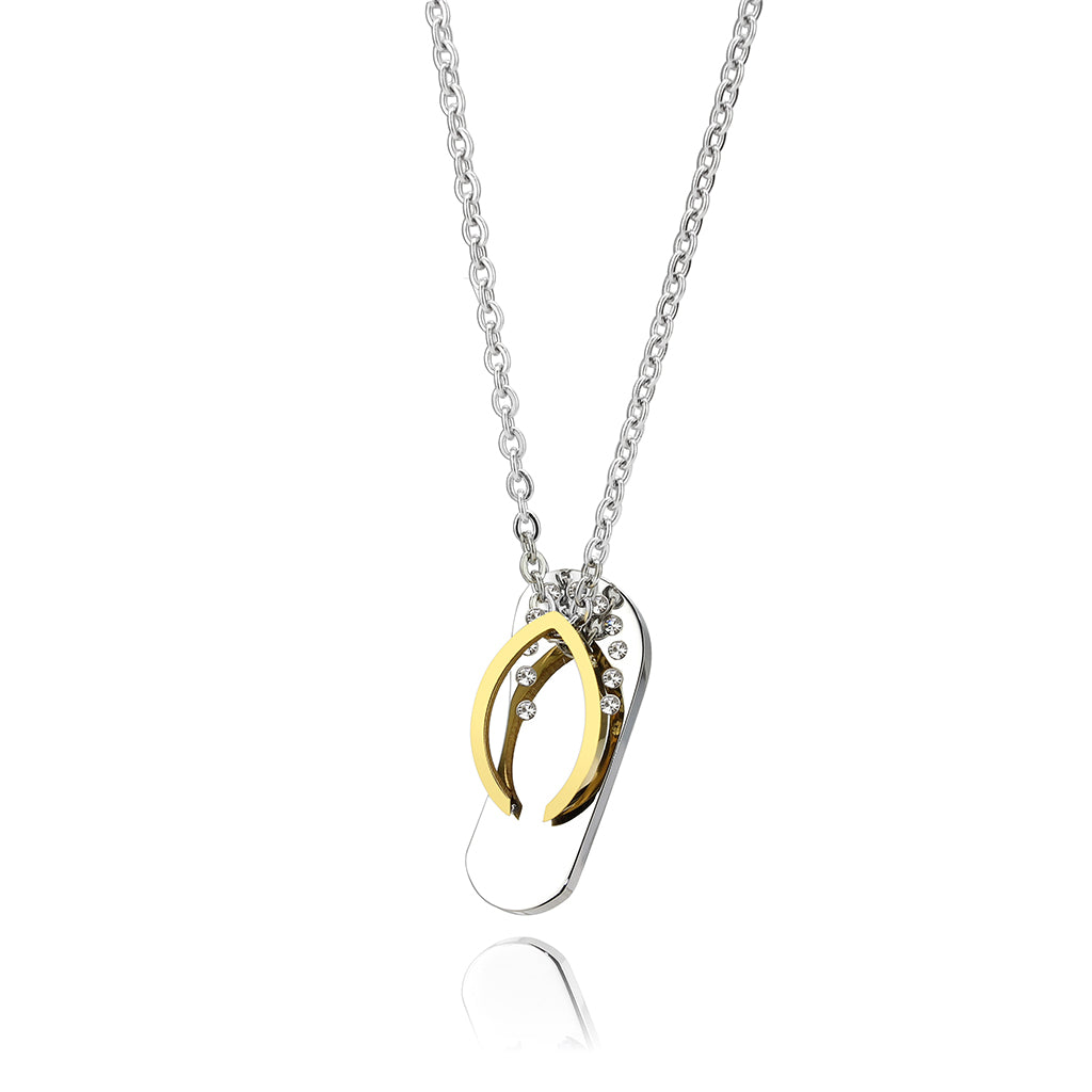 TK3941 - Two Tone IP Gold (Ion Plating) Stainless Steel Chain Pendant with Top Grade Crystal in Clear-3