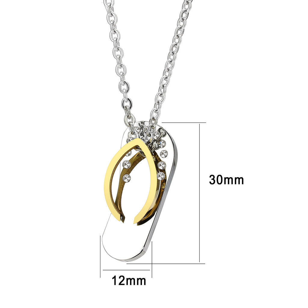 TK3941 - Two Tone IP Gold (Ion Plating) Stainless Steel Chain Pendant with Top Grade Crystal in Clear-0