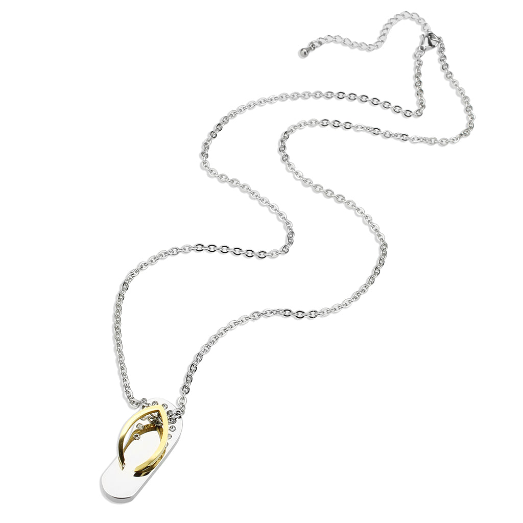 TK3941 - Two Tone IP Gold (Ion Plating) Stainless Steel Chain Pendant with Top Grade Crystal in Clear-2