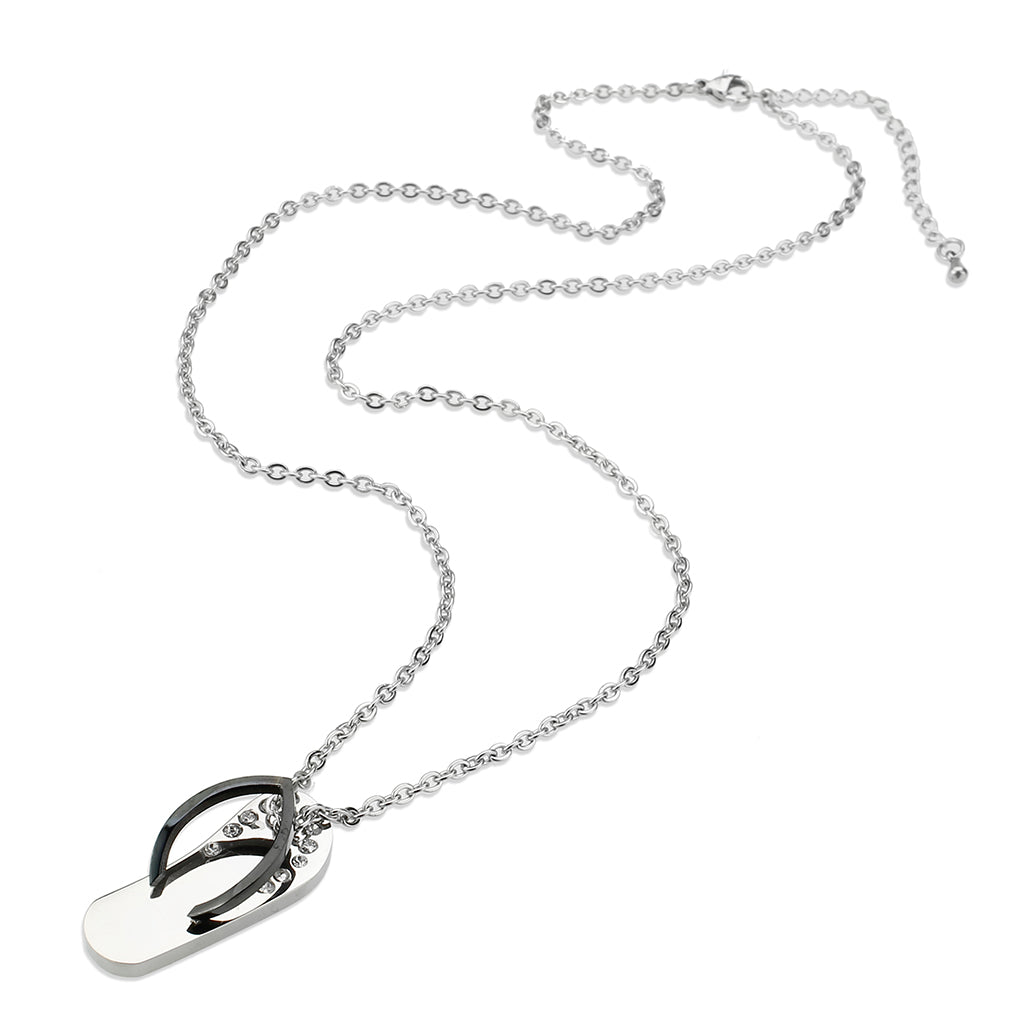 TK3942 - Two Tone IP Black Stainless Steel Chain Pendant with Top Grade Crystal in Clear-2