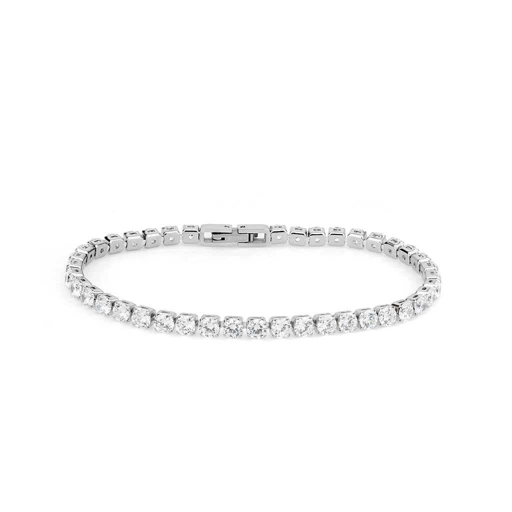 TK3947 - High polished (no plating) Stainless Steel Bracelet with AAA Grade CZ in Clear-2