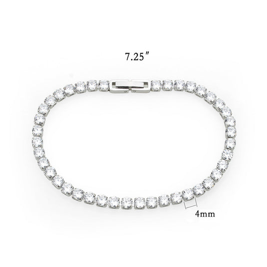 TK3947 - High polished (no plating) Stainless Steel Bracelet with AAA Grade CZ in Clear-1