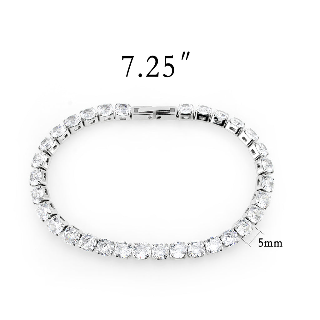TK3948 - High polished (no plating) Stainless Steel Bracelet with AAA Grade CZ in Clear-1