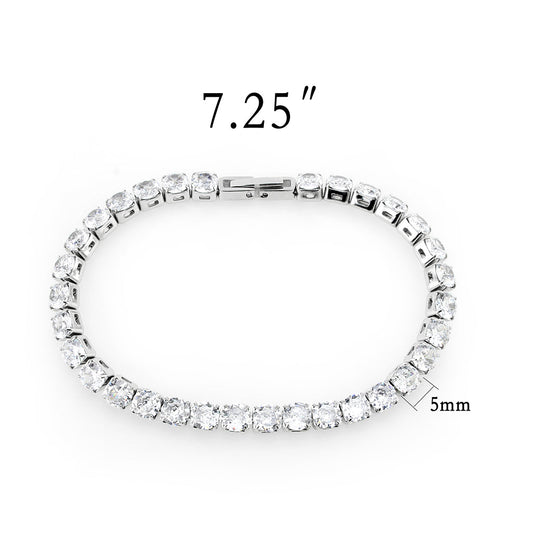 TK3948 - High polished (no plating) Stainless Steel Bracelet with AAA Grade CZ in Clear-1