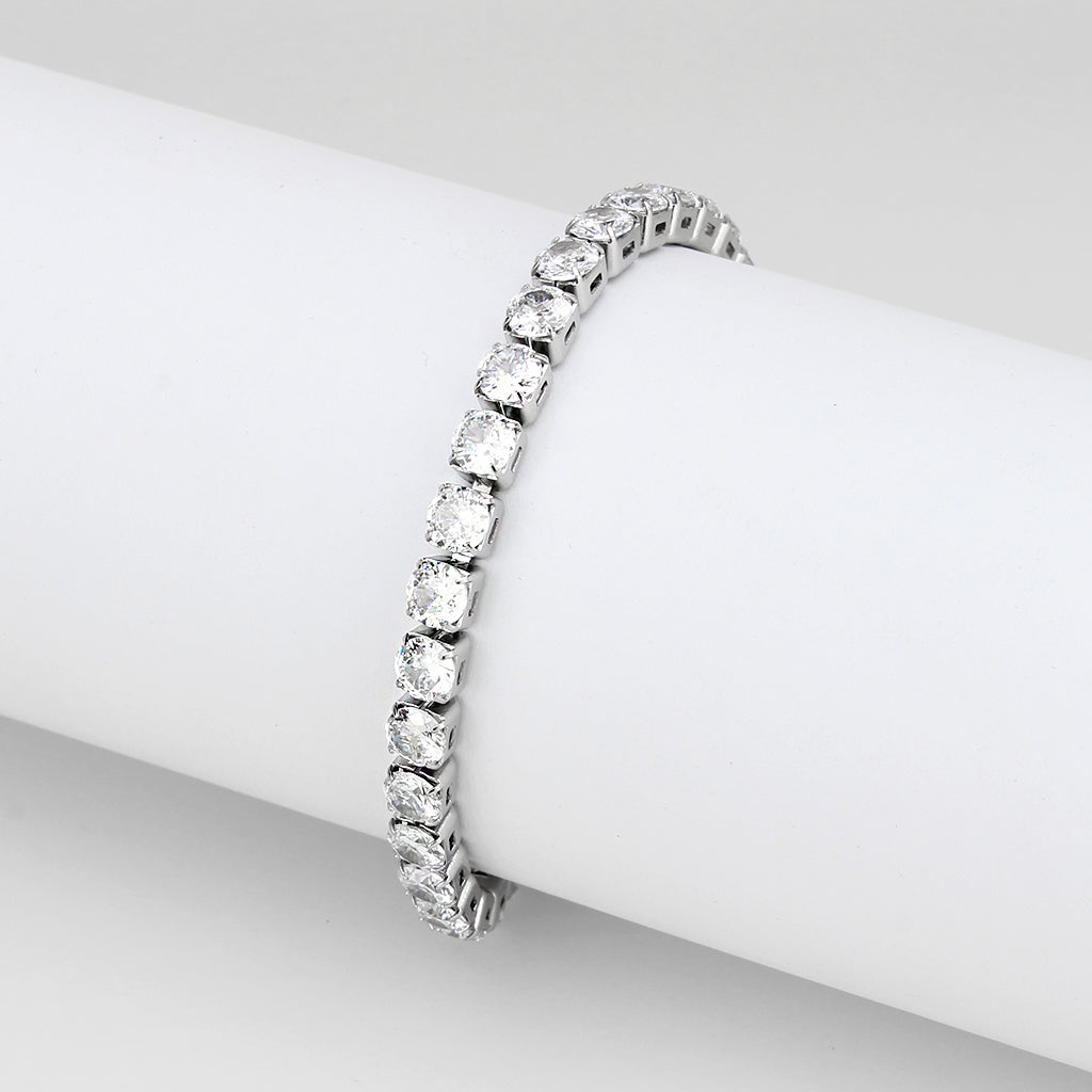 TK3948 - High polished (no plating) Stainless Steel Bracelet with AAA Grade CZ in Clear-0