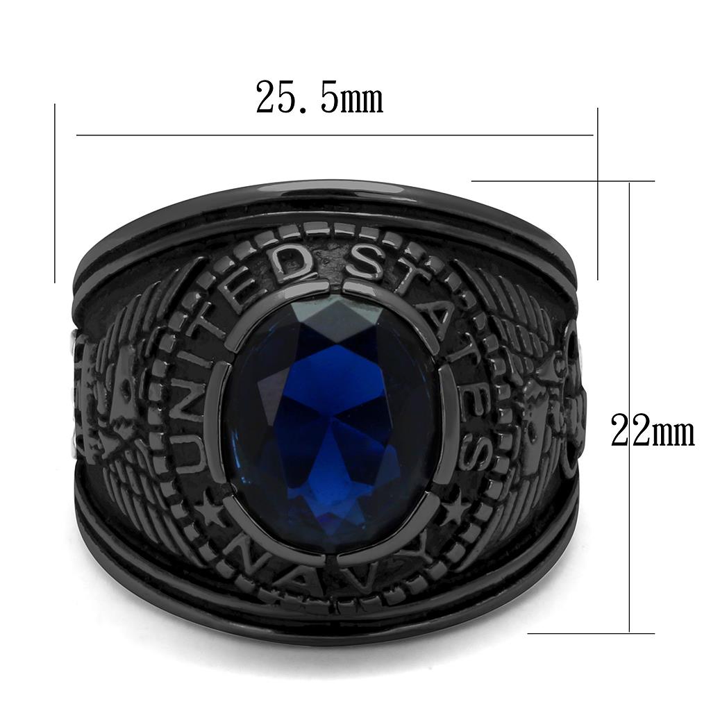 TK414707J - IP Black(Ion Plating) Stainless Steel Ring with Synthetic Synthetic Glass in Sapphire-1