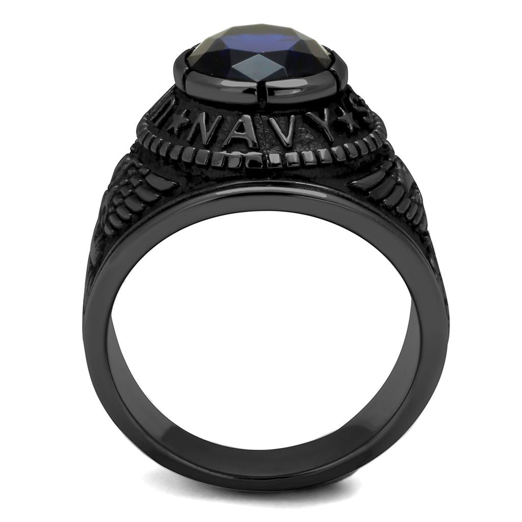 TK414707J - IP Black(Ion Plating) Stainless Steel Ring with Synthetic Synthetic Glass in Sapphire-2