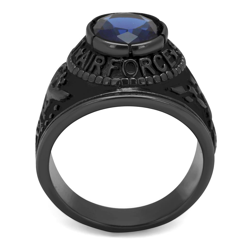 TK414708J - IP Black(Ion Plating) Stainless Steel Ring with Synthetic Synthetic Glass in Sapphire-2