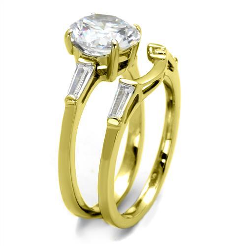 TK44701 - IP Gold(Ion Plating) Stainless Steel Ring with AAA Grade CZ  in Clear-3