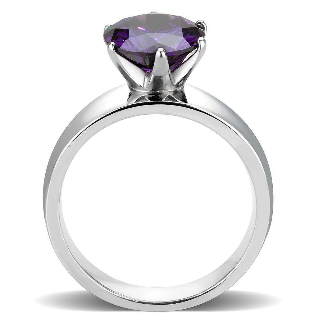 TK52002 - High polished (no plating) Stainless Steel Ring with AAA Grade CZ  in Amethyst-2