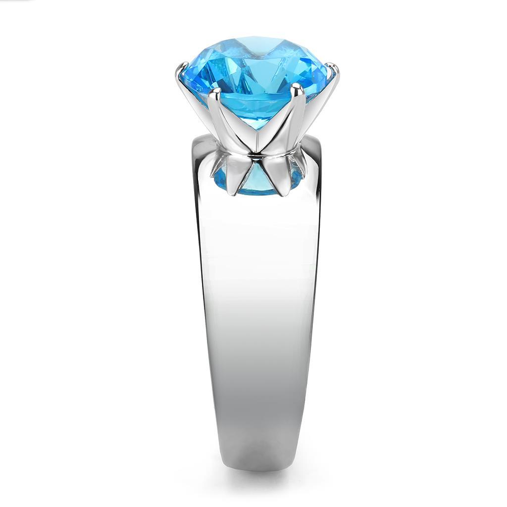 TK52003 - High polished (no plating) Stainless Steel Ring with Synthetic Synthetic Glass in Sea Blue-3