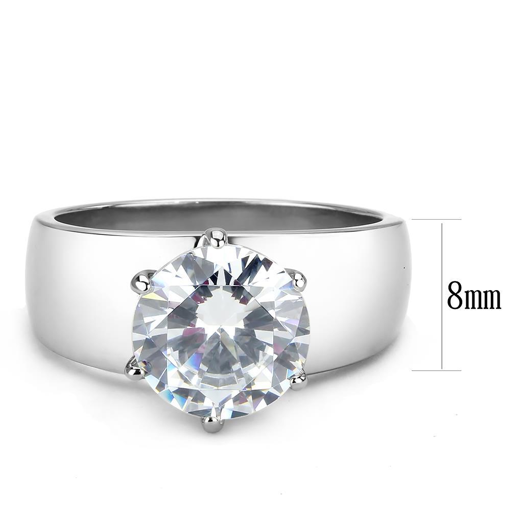 TK52004 - High polished (no plating) Stainless Steel Ring with AAA Grade CZ  in Clear-1