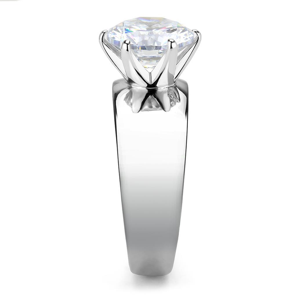 TK52004 - High polished (no plating) Stainless Steel Ring with AAA Grade CZ  in Clear-3