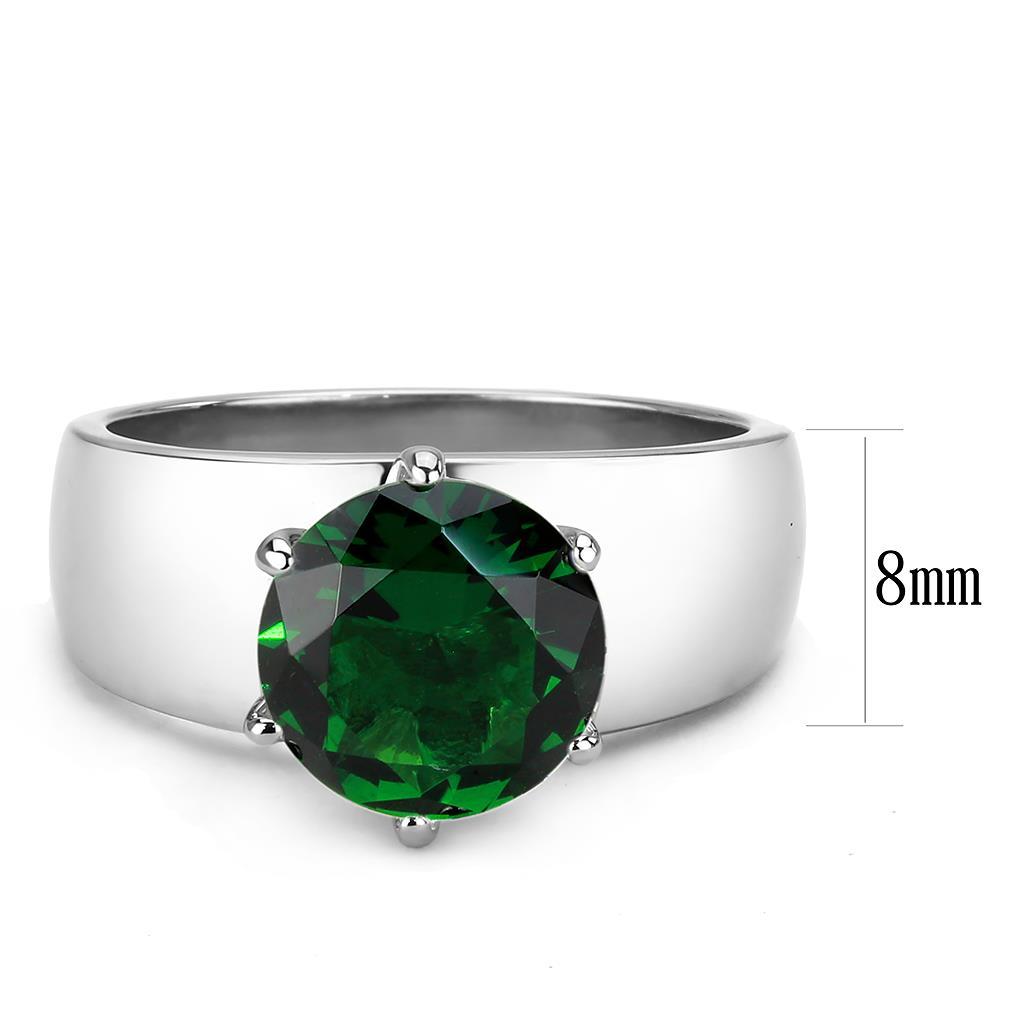 TK52005 - High polished (no plating) Stainless Steel Ring with Synthetic Synthetic Glass in Emerald-1