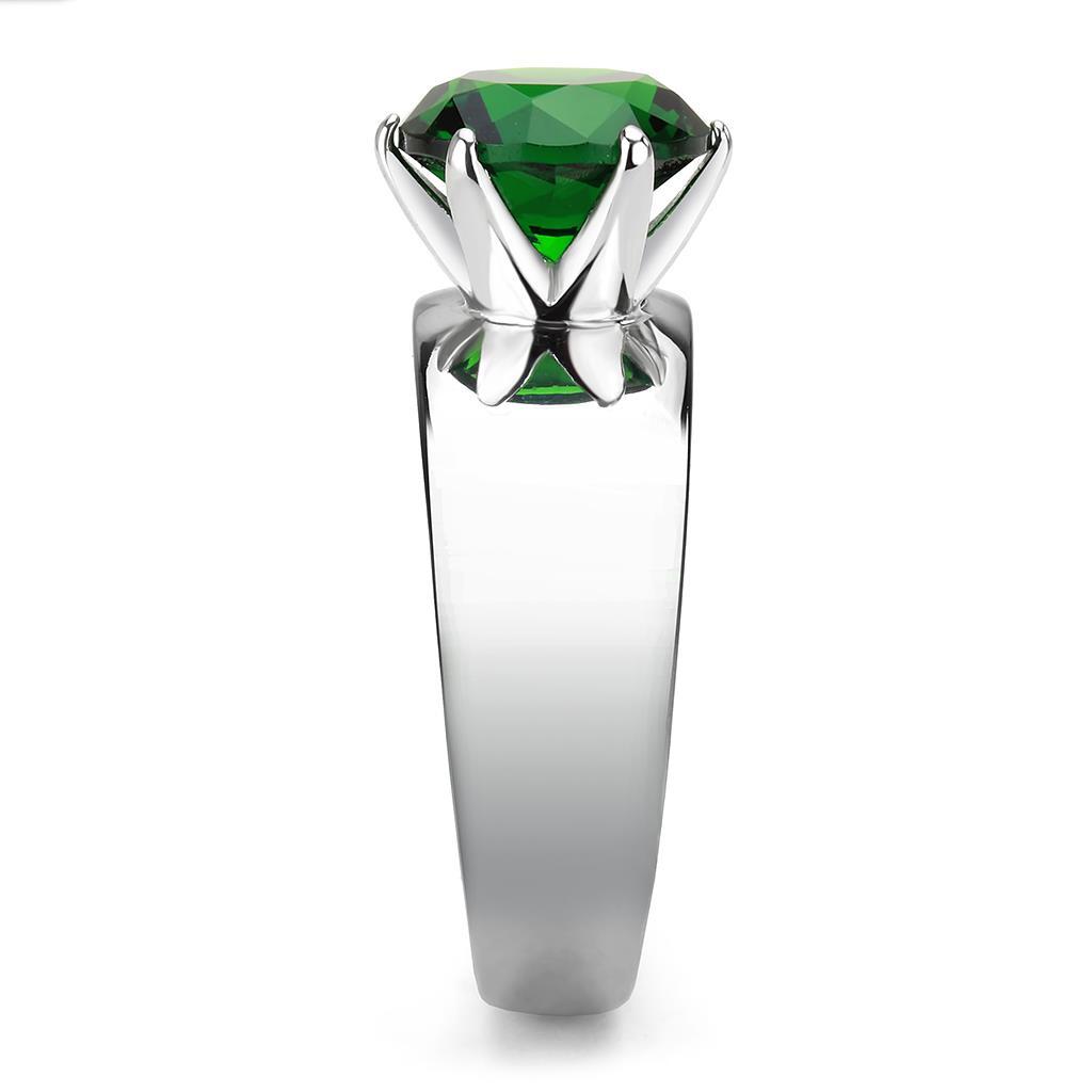 TK52005 - High polished (no plating) Stainless Steel Ring with Synthetic Synthetic Glass in Emerald-3