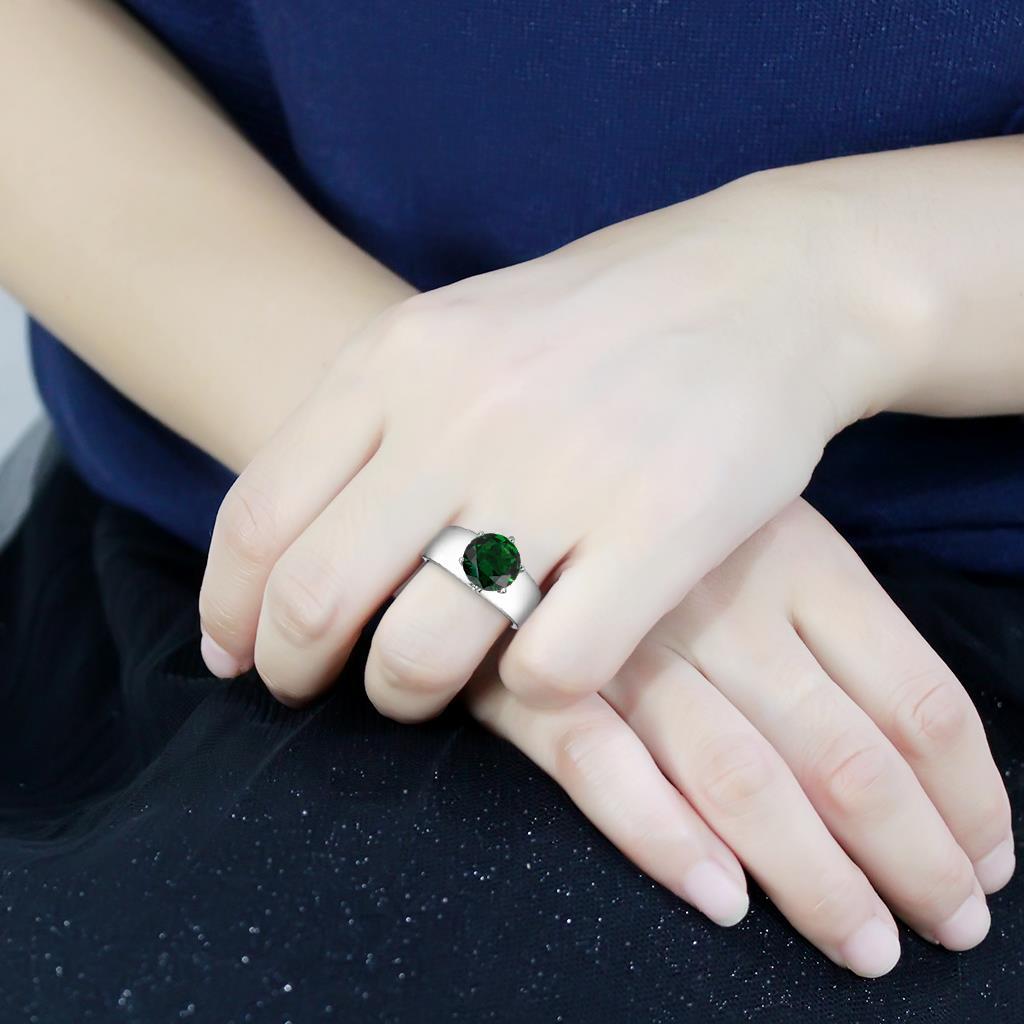 TK52005 - High polished (no plating) Stainless Steel Ring with Synthetic Synthetic Glass in Emerald-4