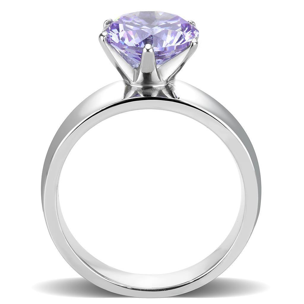 TK52006 - High polished (no plating) Stainless Steel Ring with AAA Grade CZ  in Light Amethyst-2