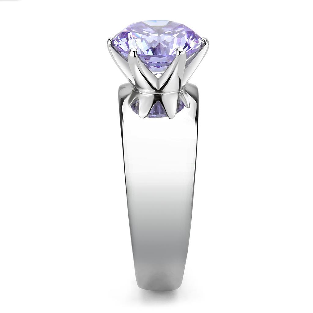 TK52006 - High polished (no plating) Stainless Steel Ring with AAA Grade CZ  in Light Amethyst-3