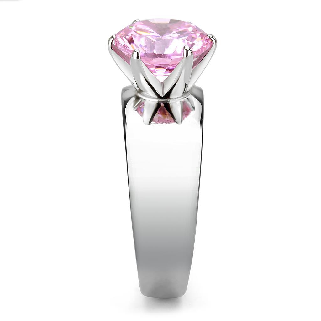 TK52010 - High polished (no plating) Stainless Steel Ring with AAA Grade CZ  in Rose-3
