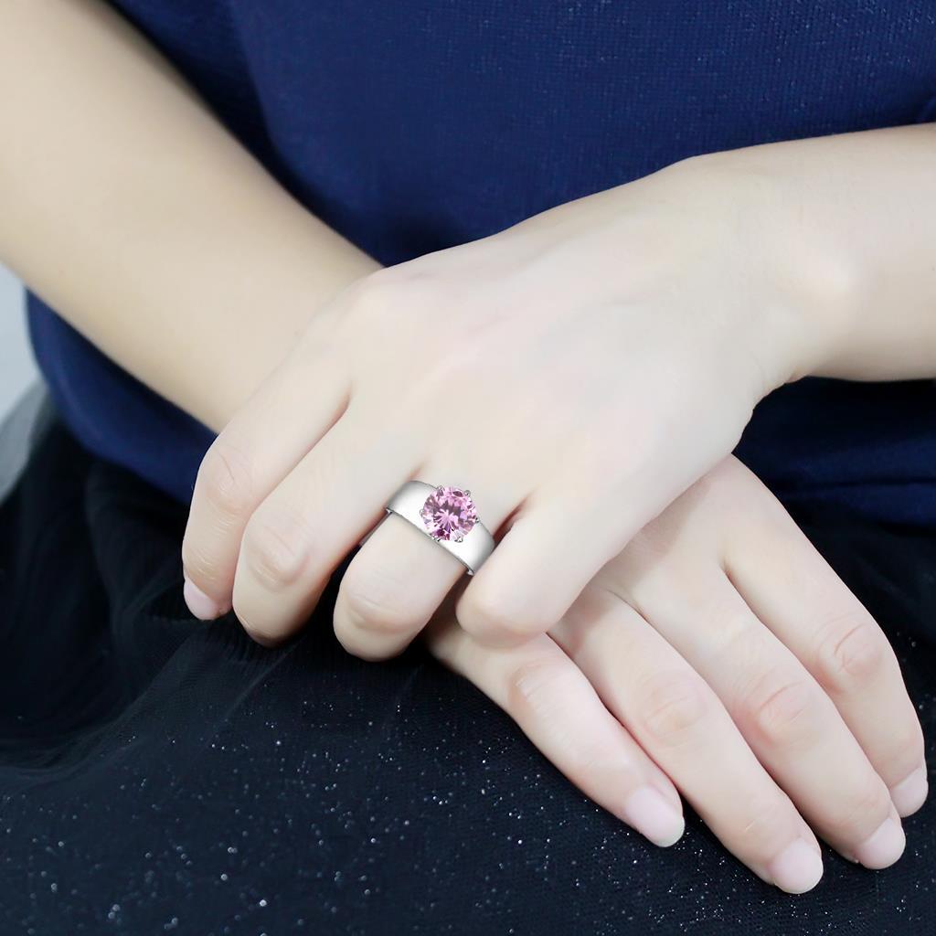 TK52010 - High polished (no plating) Stainless Steel Ring with AAA Grade CZ  in Rose-4