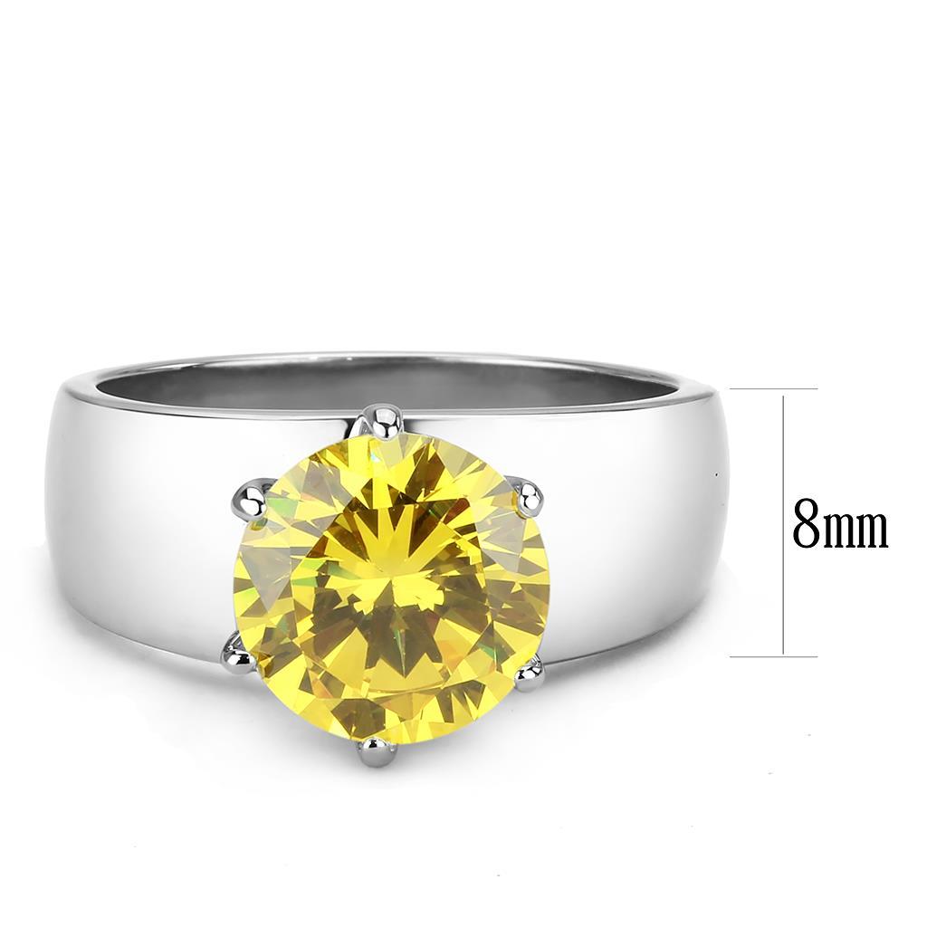 TK52011 - High polished (no plating) Stainless Steel Ring with AAA Grade CZ  in Topaz-1