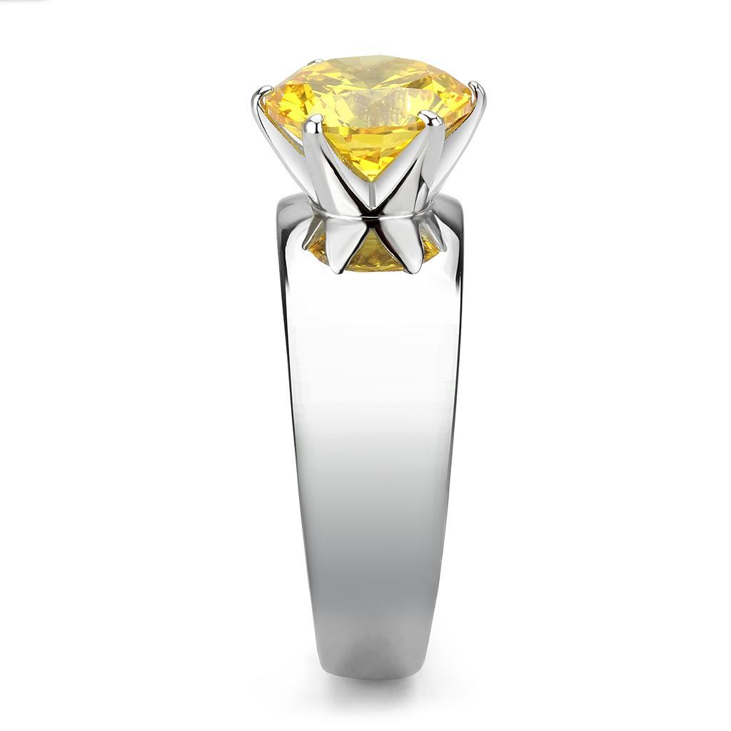 TK52011 - High polished (no plating) Stainless Steel Ring with AAA Grade CZ  in Topaz-3