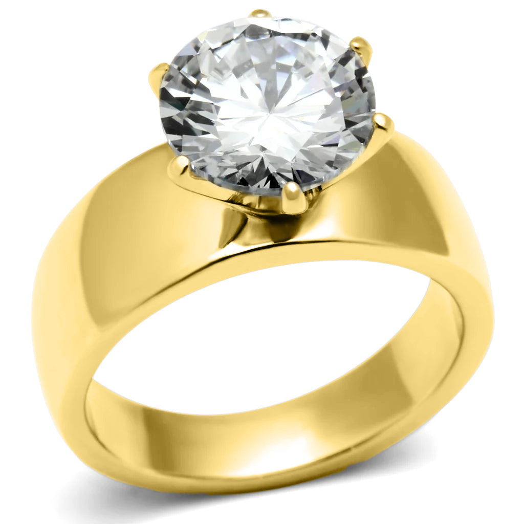 TK520G - Ion Gold Plating Stainless Steel Ring with AAA Grade CZ  in Clear-0