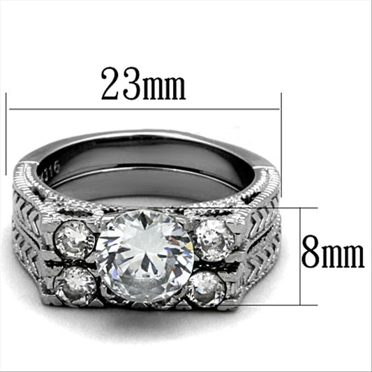 TK5X019 - High polished (no plating) Stainless Steel Ring with AAA Grade CZ  in Clear-1