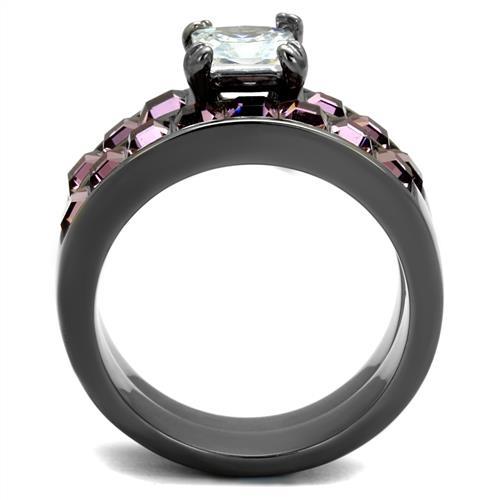 TK61206LJ - IP Light Black  (IP Gun) Stainless Steel Ring with AAA Grade CZ  in Clear-2
