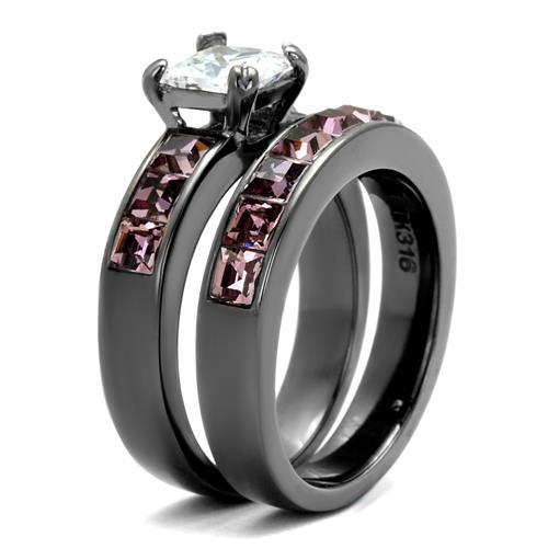 TK61206LJ - IP Light Black  (IP Gun) Stainless Steel Ring with AAA Grade CZ  in Clear-3