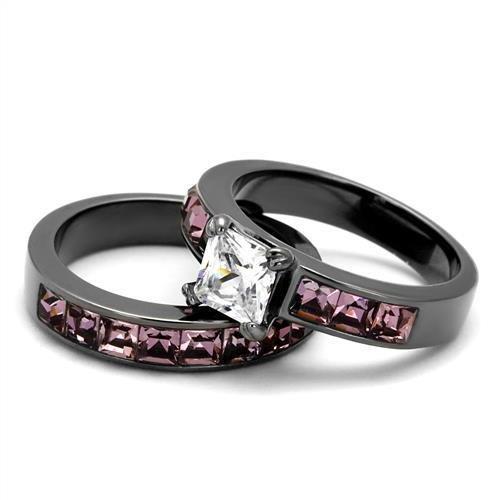 TK61206LJ - IP Light Black  (IP Gun) Stainless Steel Ring with AAA Grade CZ  in Clear-4