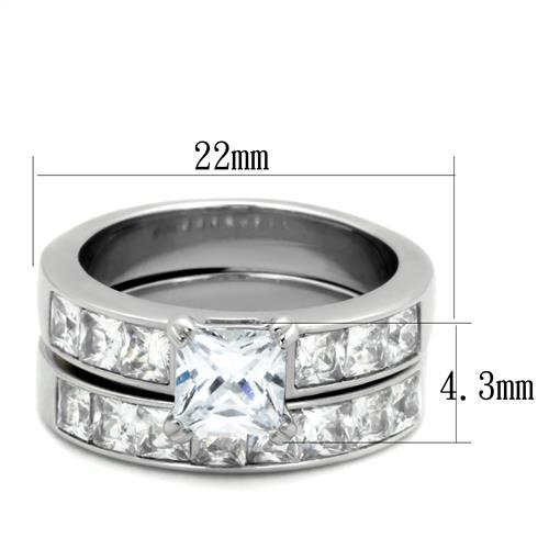 TK61206 - High polished (no plating) Stainless Steel Ring with AAA Grade CZ  in Clear-1