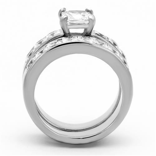 TK61206 - High polished (no plating) Stainless Steel Ring with AAA Grade CZ  in Clear-2