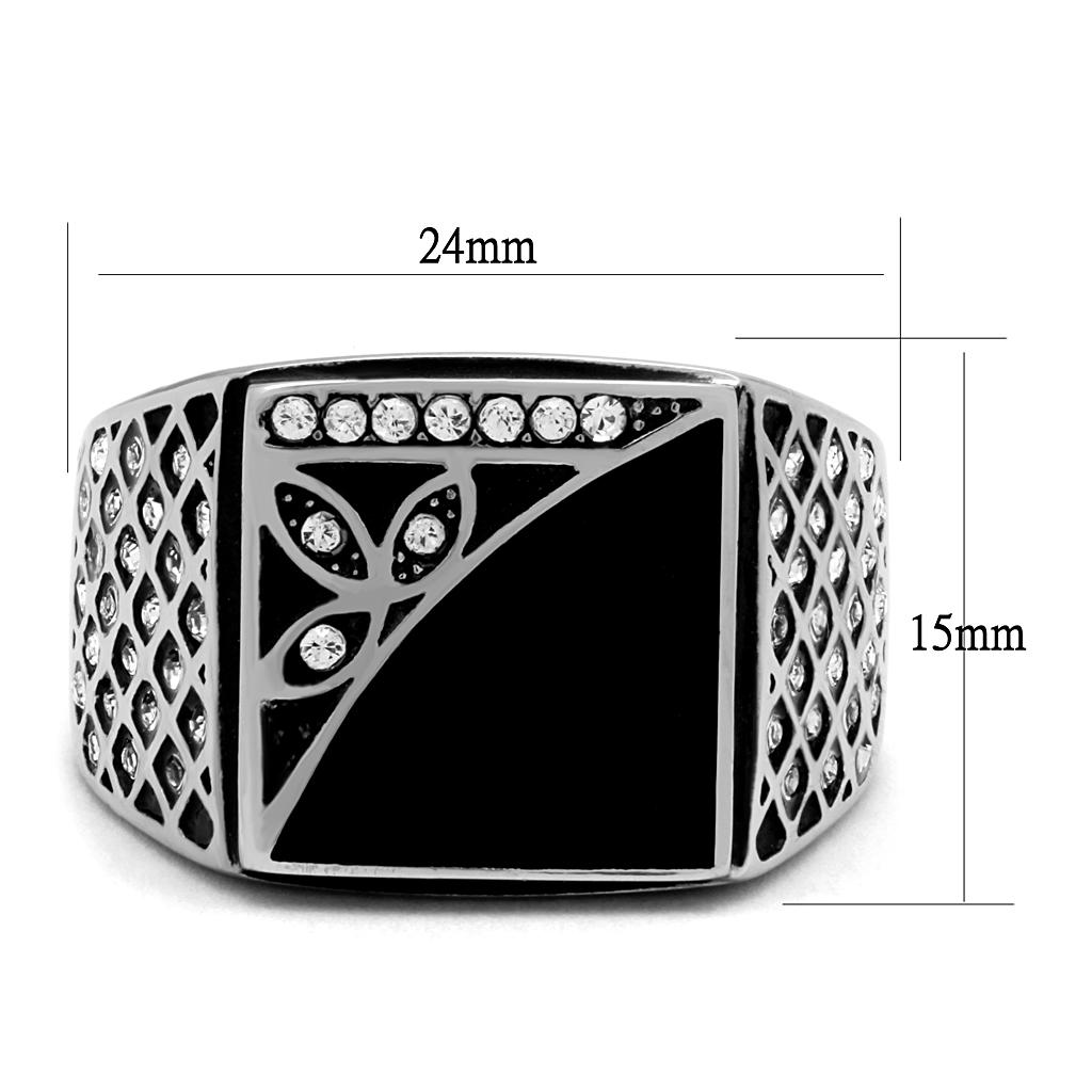 TK711 - High polished (no plating) Stainless Steel Ring with Top Grade Crystal  in Clear-1