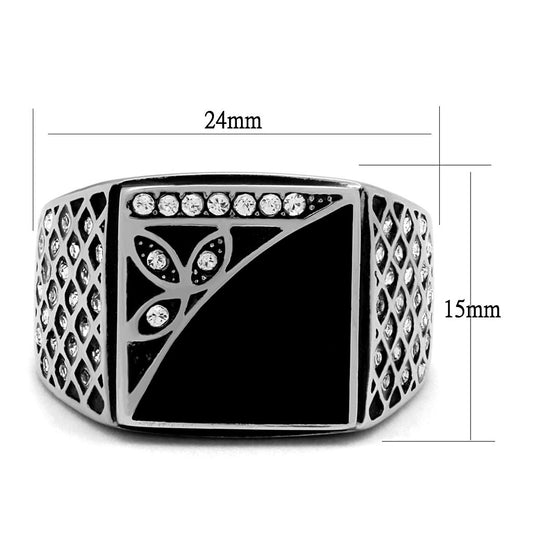TK711 - High polished (no plating) Stainless Steel Ring with Top Grade Crystal  in Clear-1