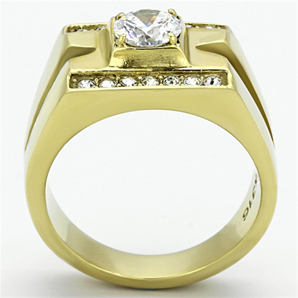 TK777 - IP Gold(Ion Plating) Stainless Steel Ring with AAA Grade CZ  in Clear-2