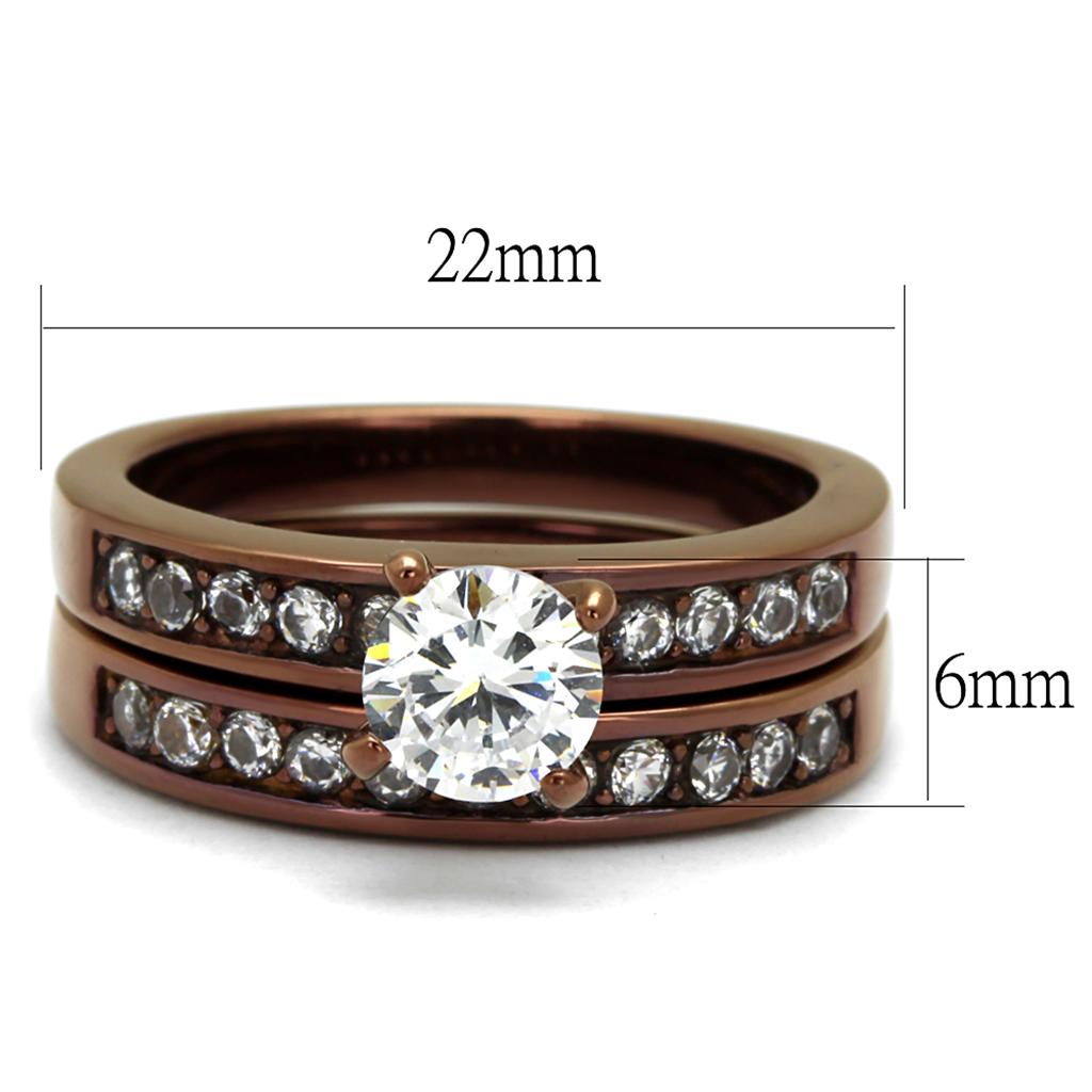TK8X003LC - IP Coffee light Stainless Steel Ring with AAA Grade CZ  in Clear-1