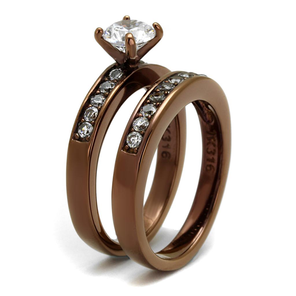 TK8X003LC - IP Coffee light Stainless Steel Ring with AAA Grade CZ  in Clear-3