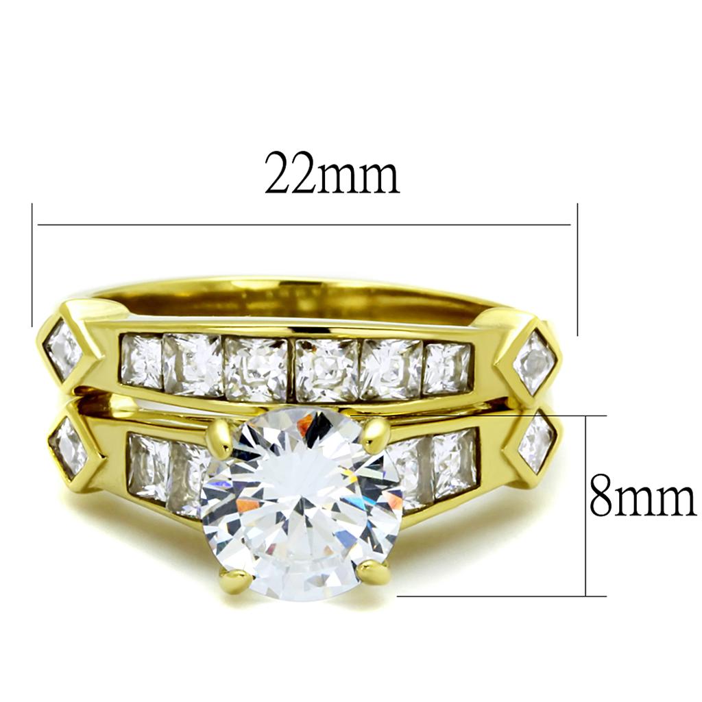 TK8X040 - IP Gold(Ion Plating) Stainless Steel Ring with AAA Grade CZ  in Clear-1