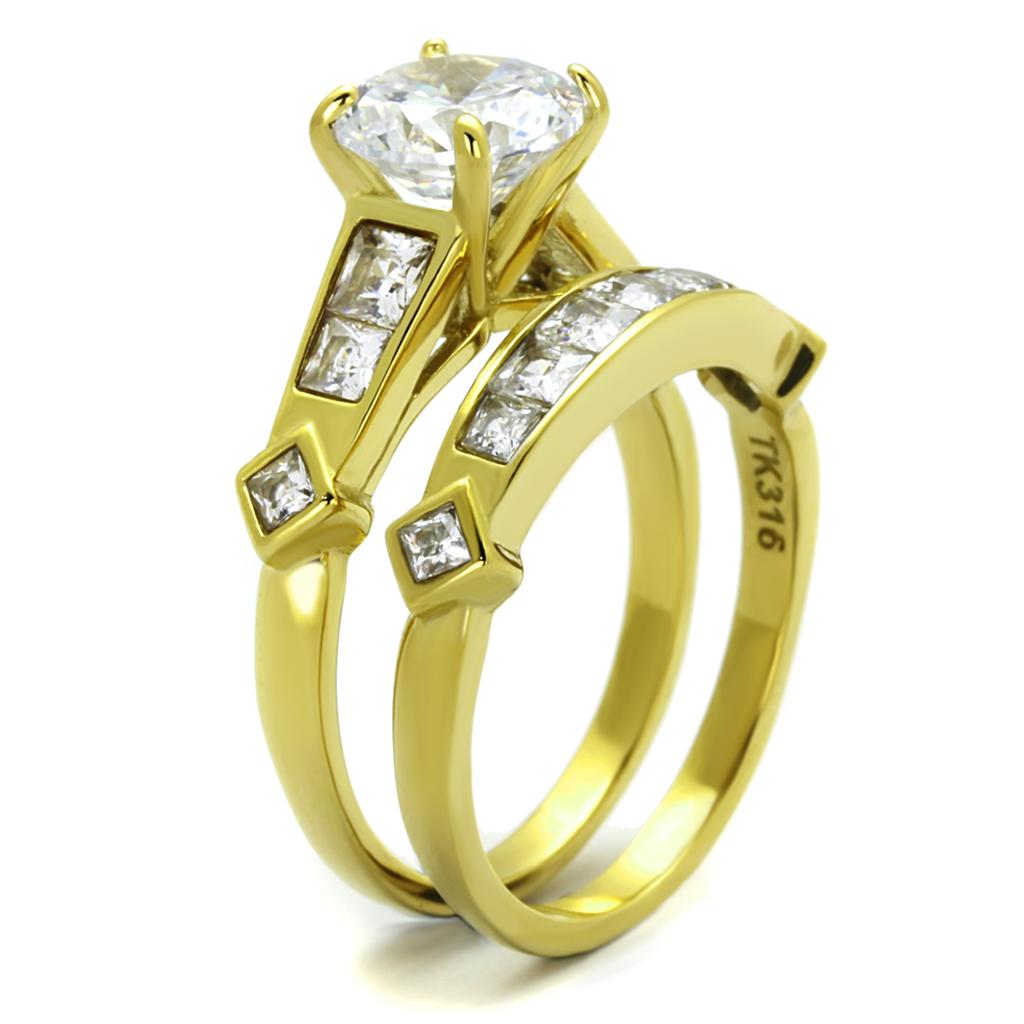 TK8X040 - IP Gold(Ion Plating) Stainless Steel Ring with AAA Grade CZ  in Clear-3