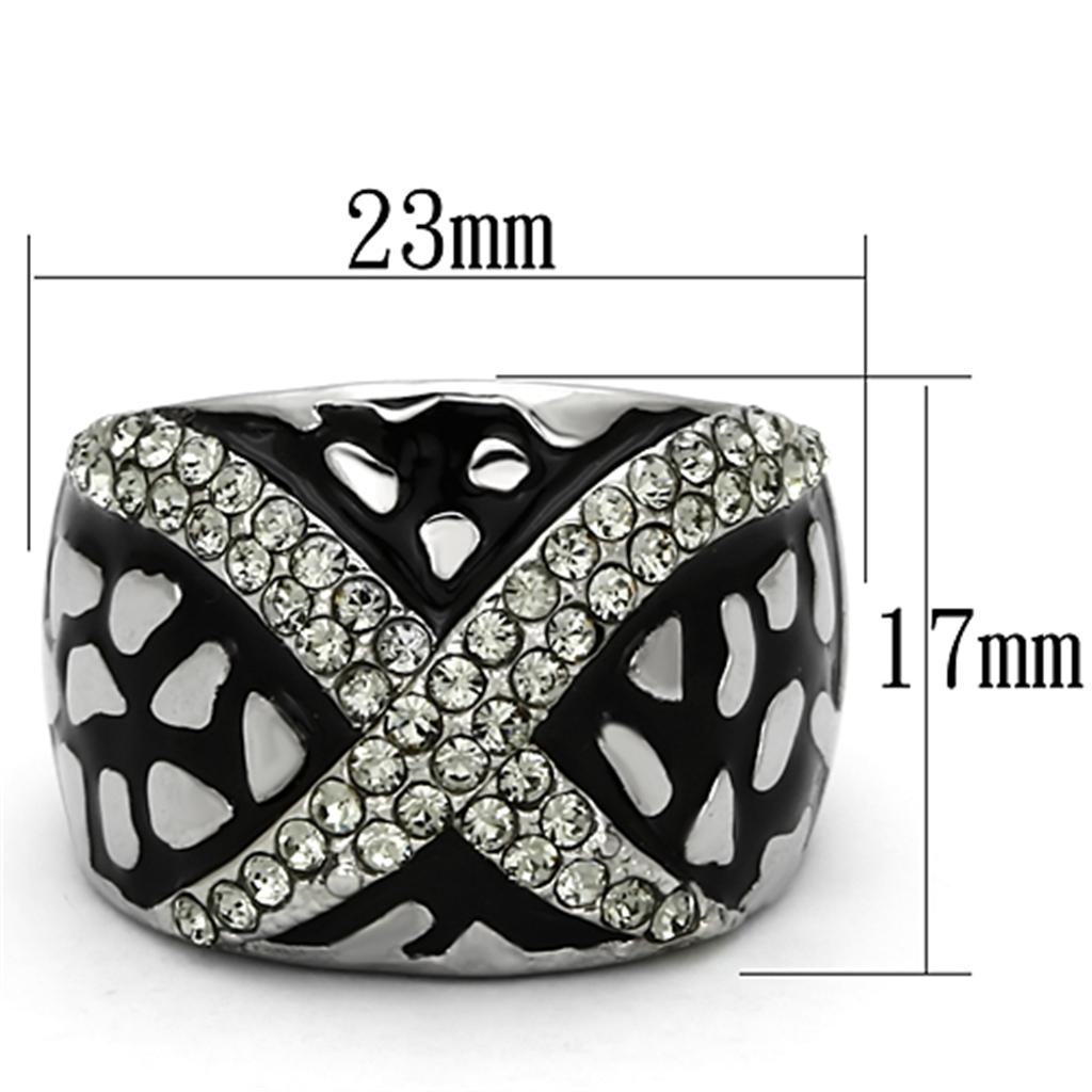 TK921 - High polished (no plating) Stainless Steel Ring with Top Grade Crystal  in Black Diamond-1