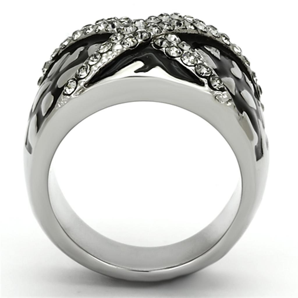 TK921 - High polished (no plating) Stainless Steel Ring with Top Grade Crystal  in Black Diamond-2