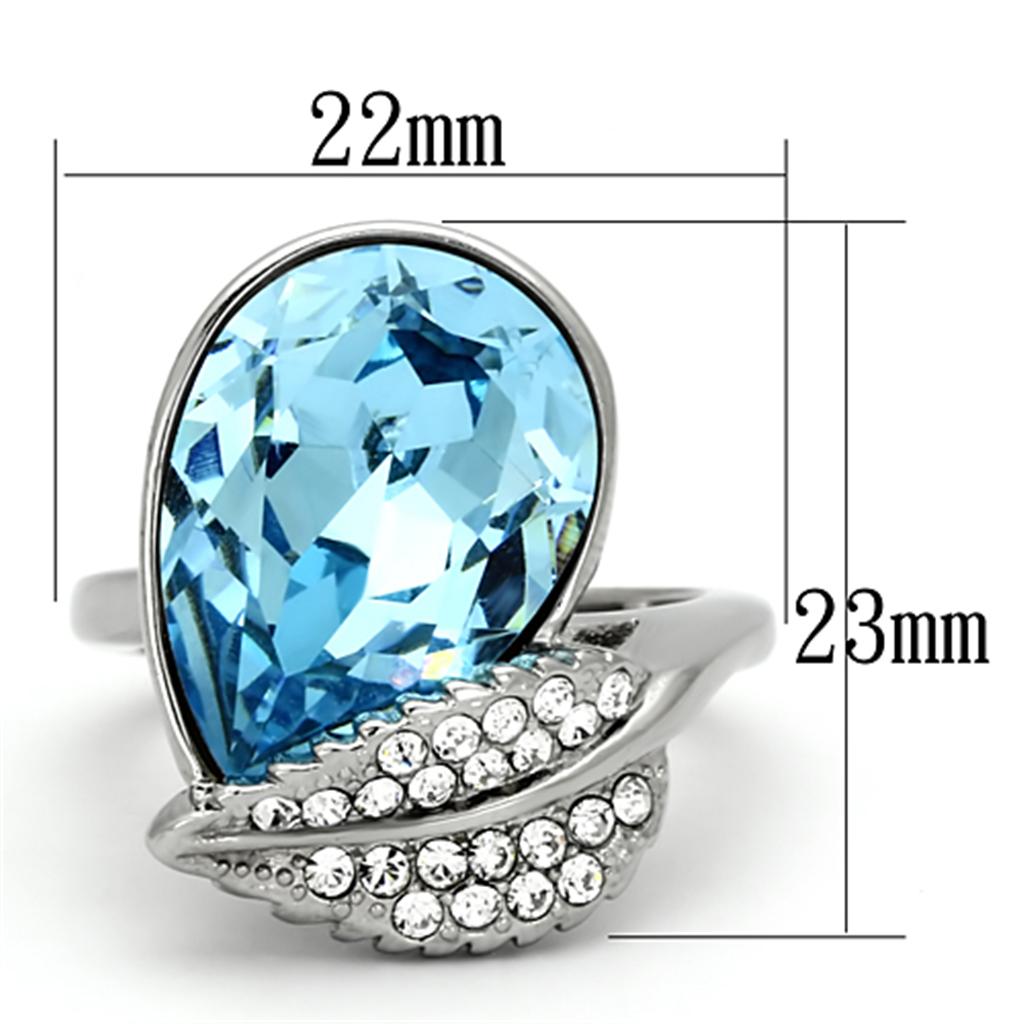 TK930 - High polished (no plating) Stainless Steel Ring with Top Grade Crystal  in Sea Blue-1