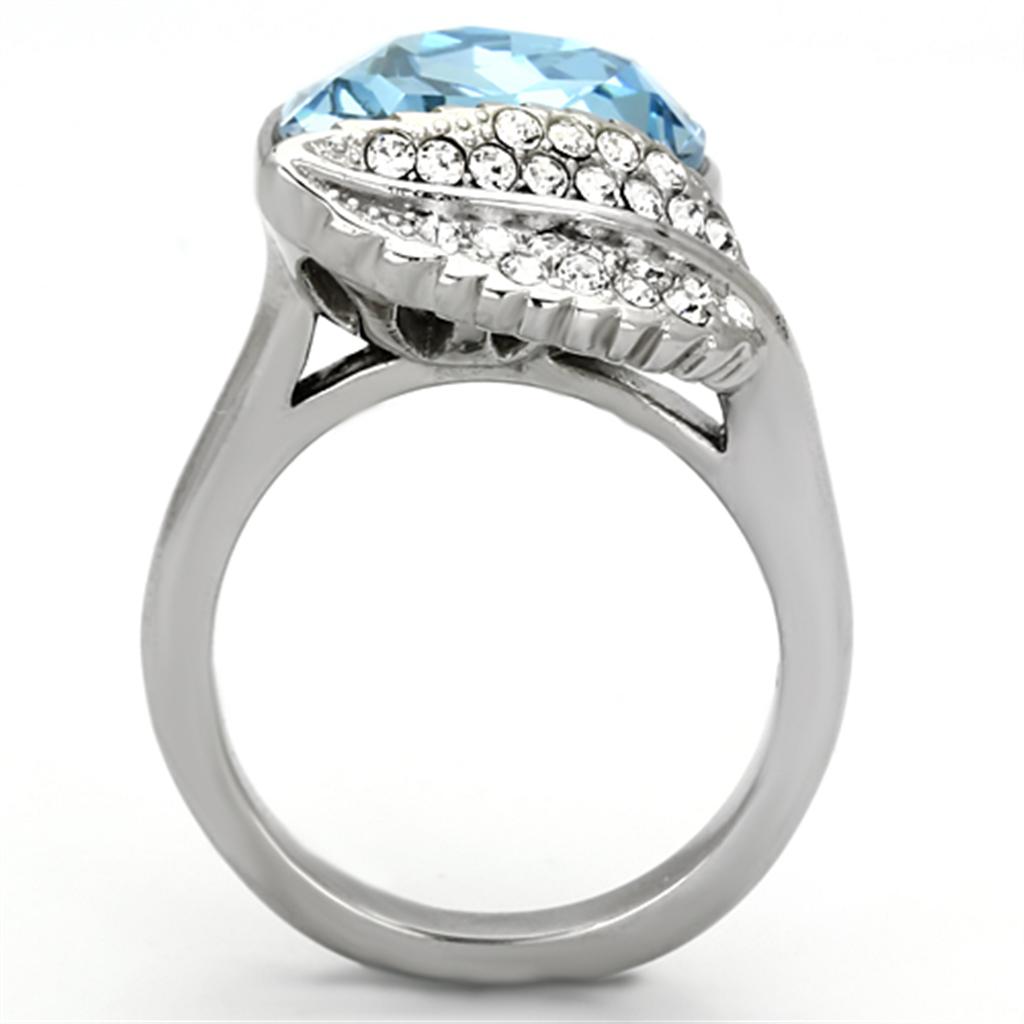 TK930 - High polished (no plating) Stainless Steel Ring with Top Grade Crystal  in Sea Blue-2
