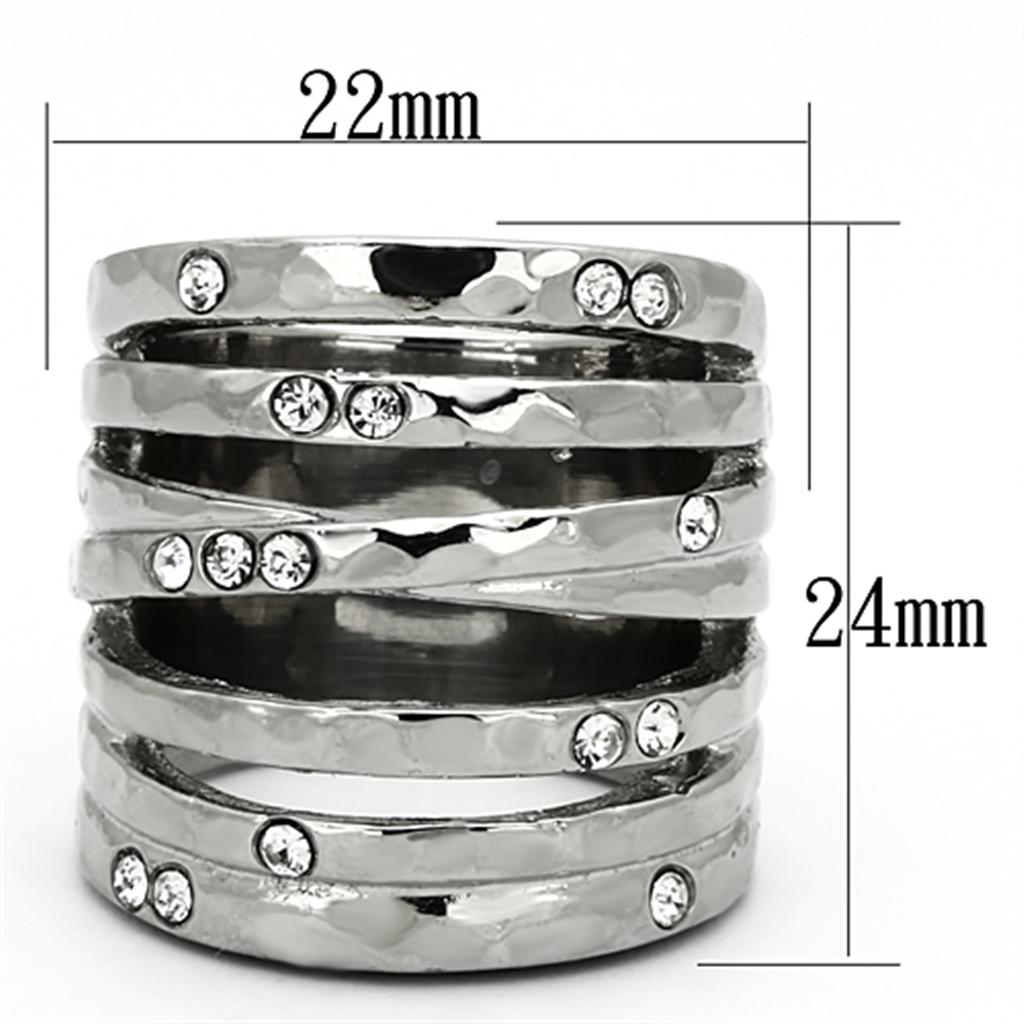 TK937 - High polished (no plating) Stainless Steel Ring with Top Grade Crystal  in Clear-1