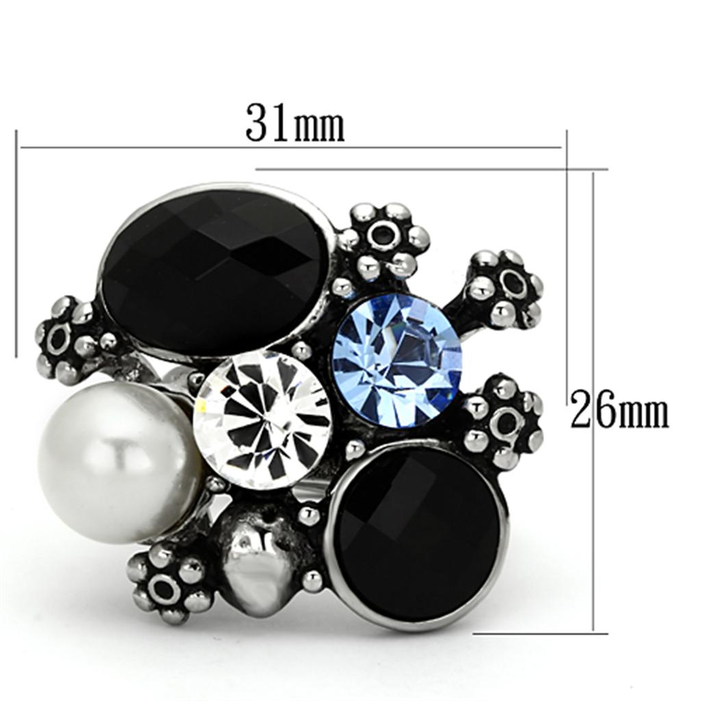 TK941 - High polished (no plating) Stainless Steel Ring with Synthetic Synthetic Glass in Jet-1