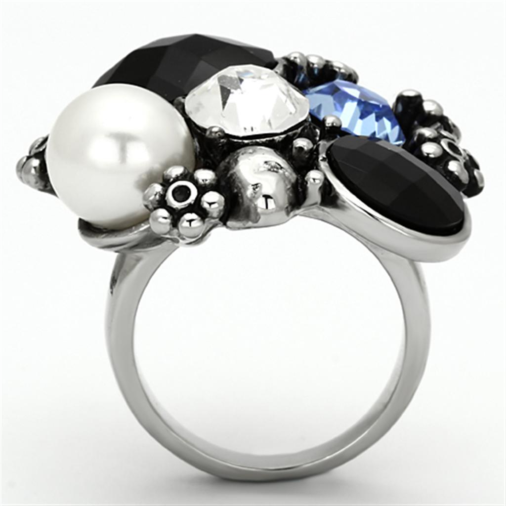TK941 - High polished (no plating) Stainless Steel Ring with Synthetic Synthetic Glass in Jet-2