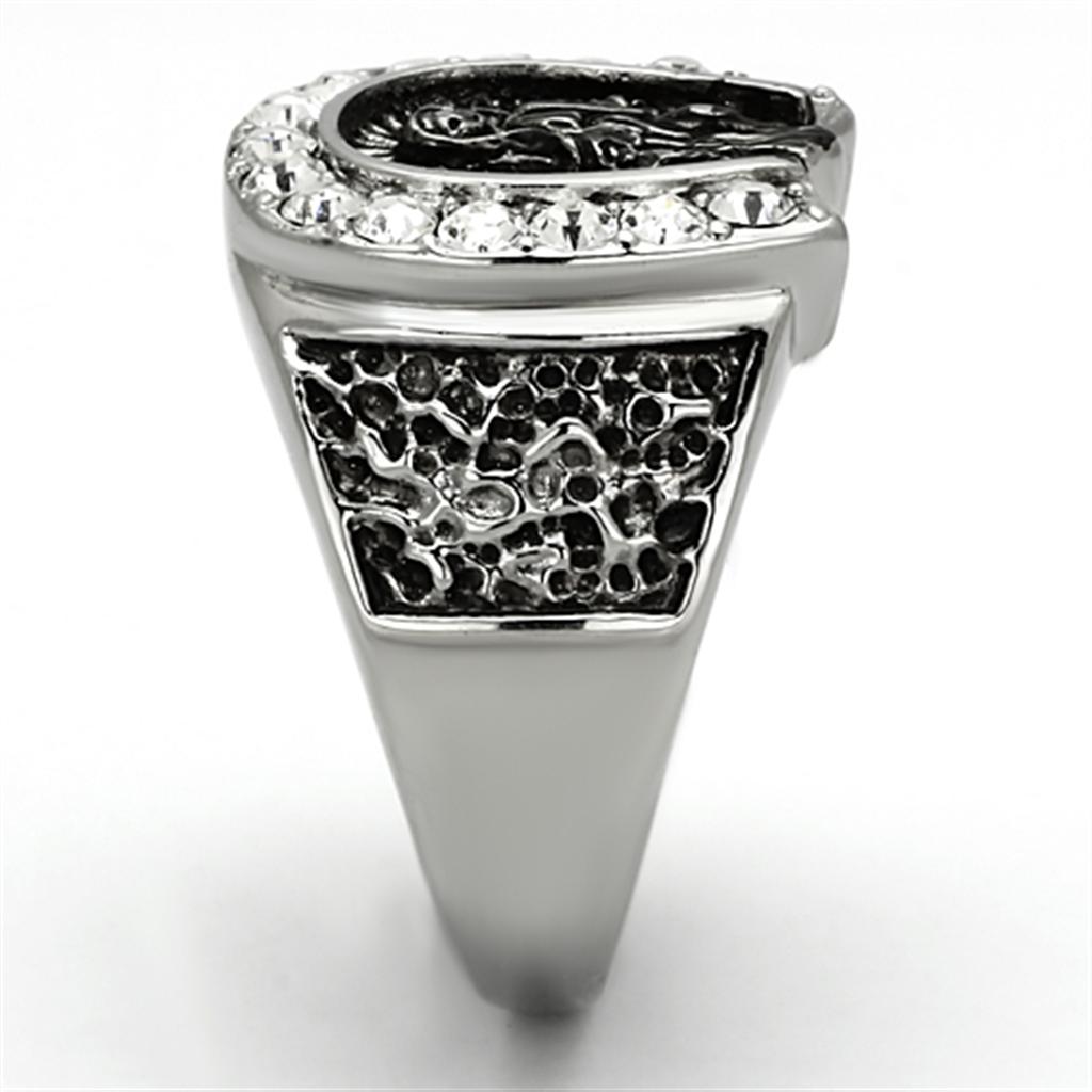 TK942 - High polished (no plating) Stainless Steel Ring with Top Grade Crystal  in Clear-3