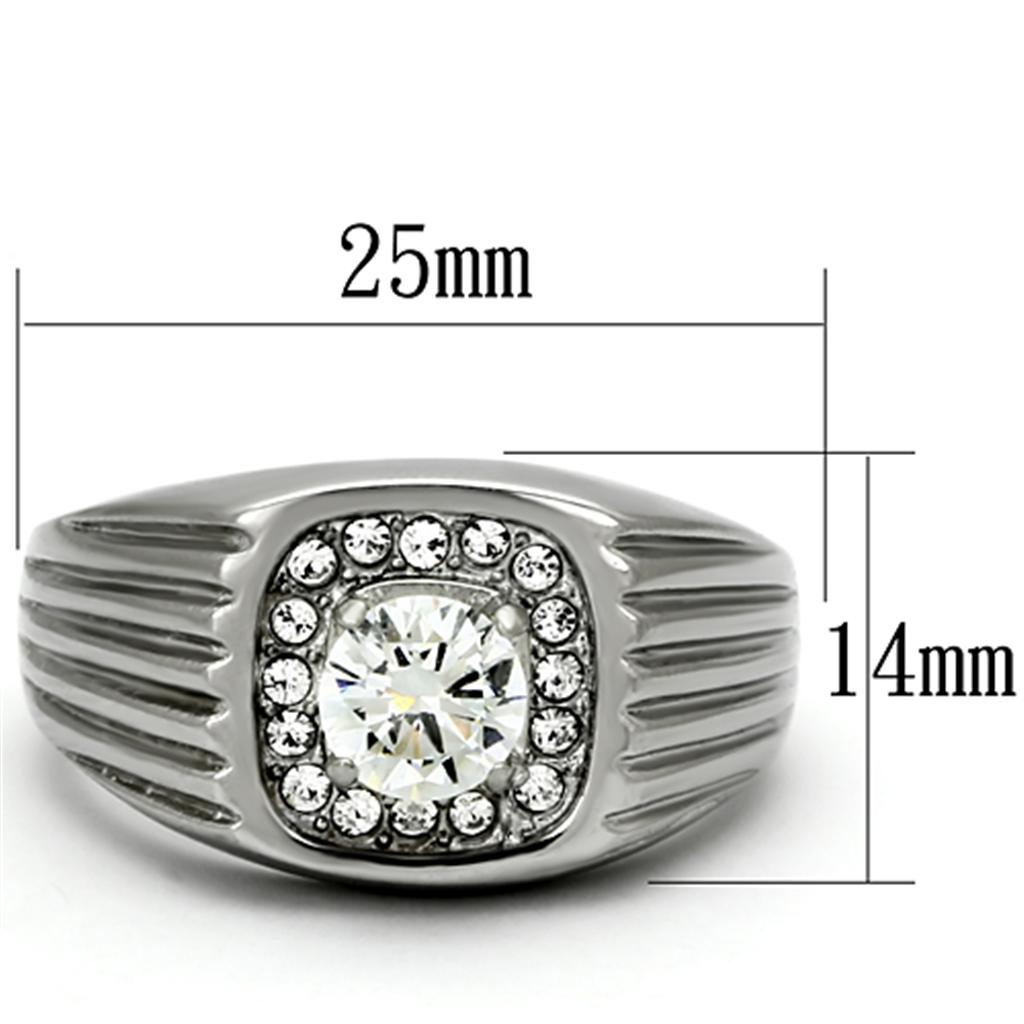 TK943 - High polished (no plating) Stainless Steel Ring with AAA Grade CZ  in Clear-1