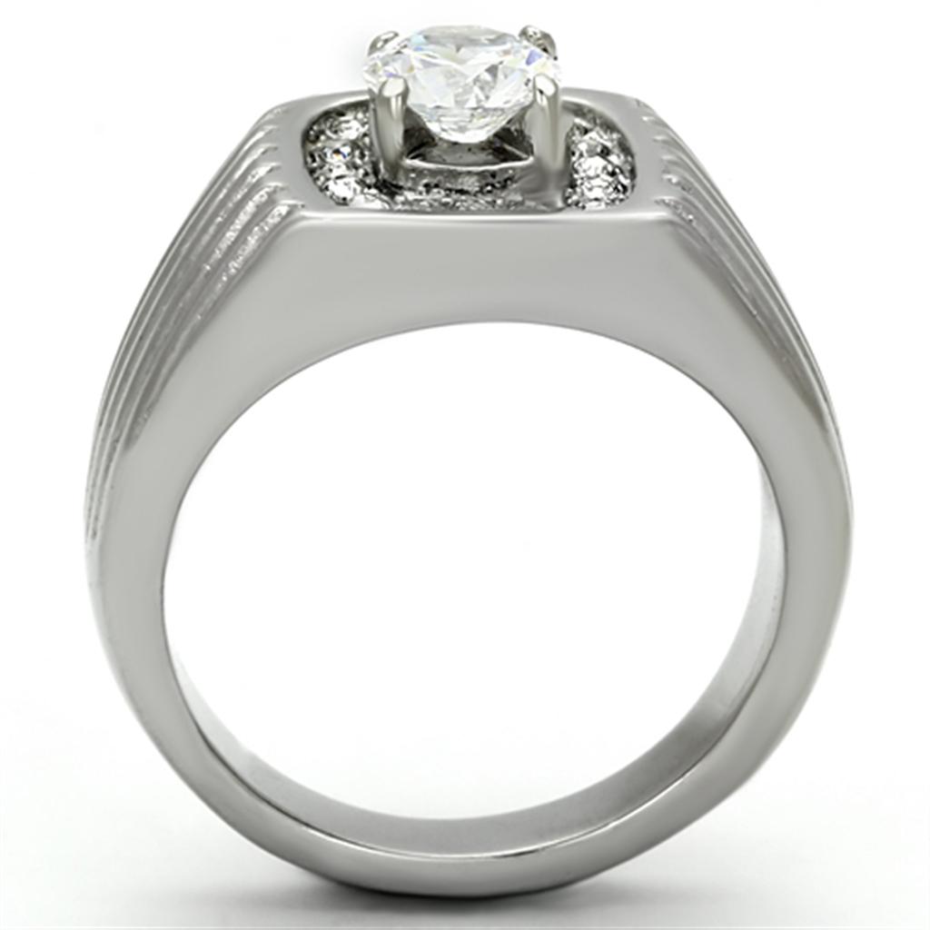 TK943 - High polished (no plating) Stainless Steel Ring with AAA Grade CZ  in Clear-2